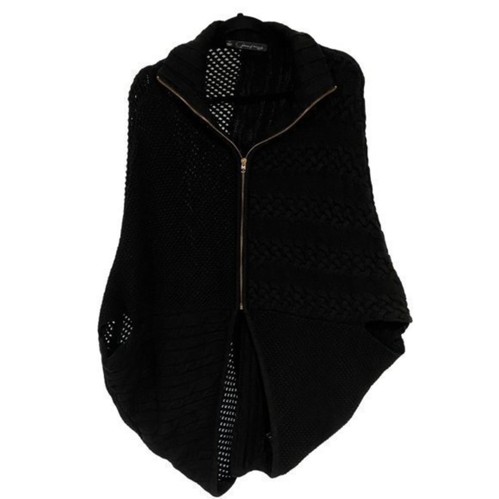 PJK‎ Patterson J Kincaid Black Mixed Media Knit Cocoon Poncho Cardigan XS